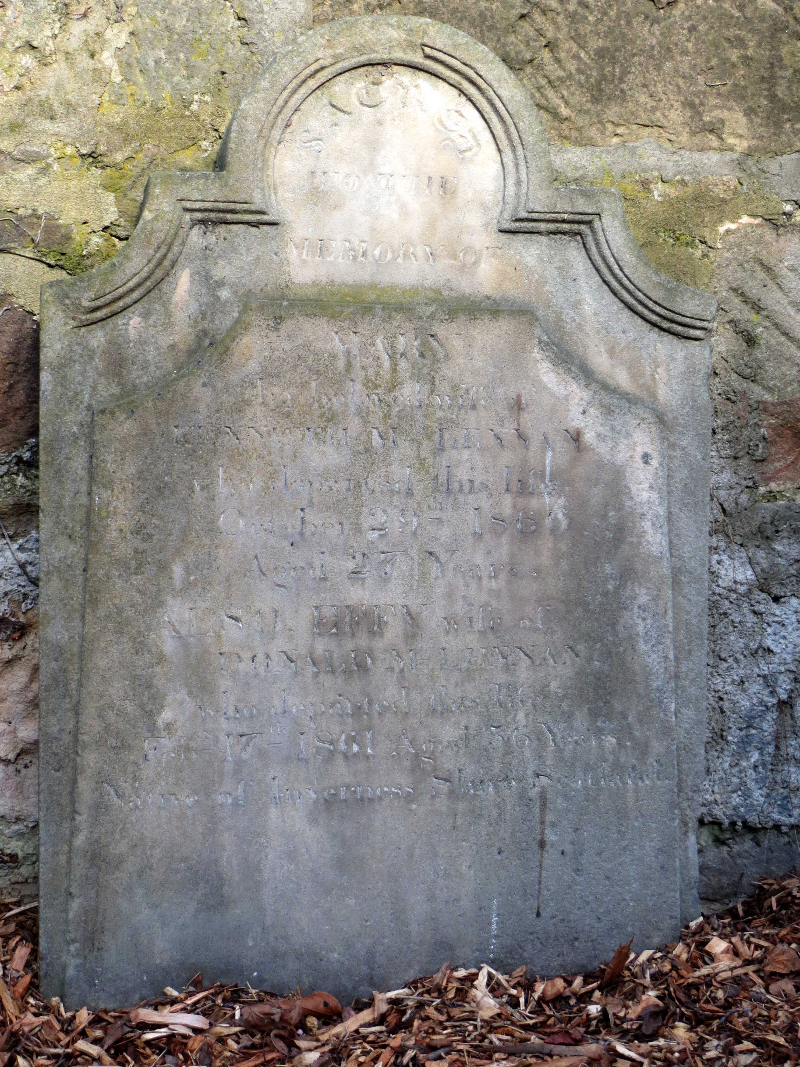 Photo of headstones/Effy McLennan d1861 Hobart (&Mary) hdstn St Andrews Bur Grd